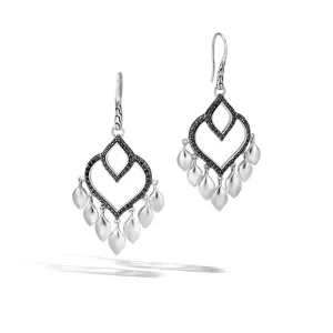 John Hardy Silver and Black Spinel Naga Chandelier Earrings