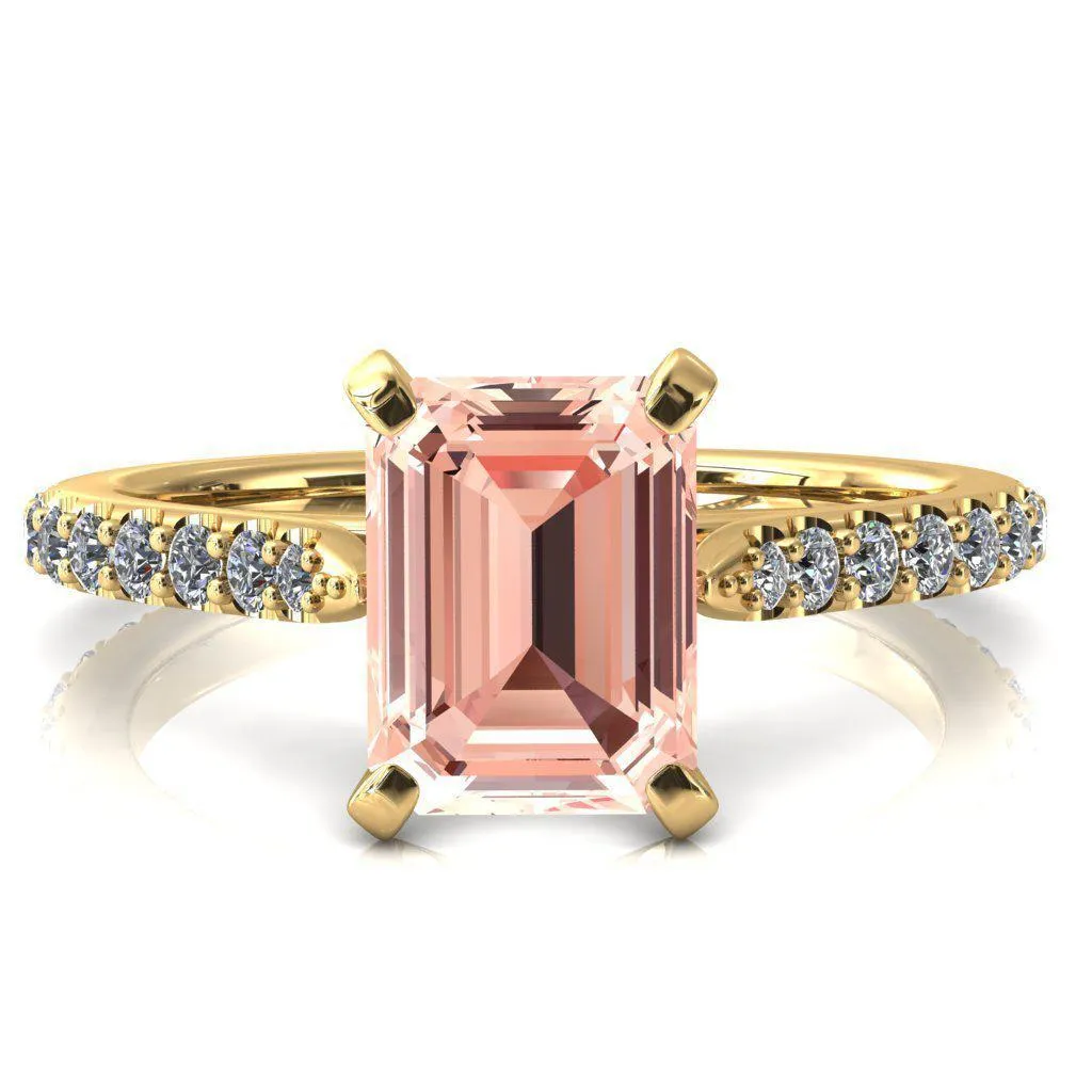 Kelsy Emerald Champagne Sapphire 4 Prong 3/4 Shared Scalloped Inverted Cathedral Ring