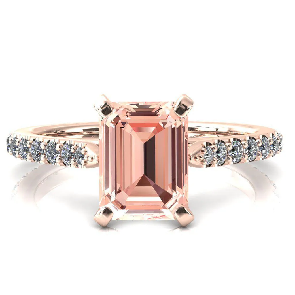 Kelsy Emerald Champagne Sapphire 4 Prong 3/4 Shared Scalloped Inverted Cathedral Ring