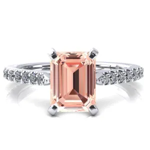 Kelsy Emerald Champagne Sapphire 4 Prong 3/4 Shared Scalloped Inverted Cathedral Ring
