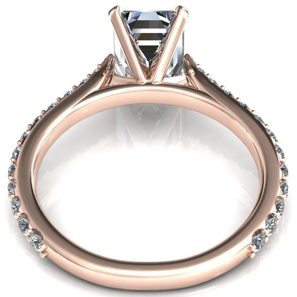 Kelsy Emerald Moissanite 4 Prong 3/4 Shared Scalloped Inverted Cathedral Ring