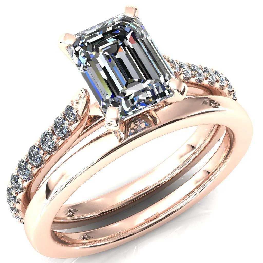 Kelsy Emerald Moissanite 4 Prong 3/4 Shared Scalloped Inverted Cathedral Ring