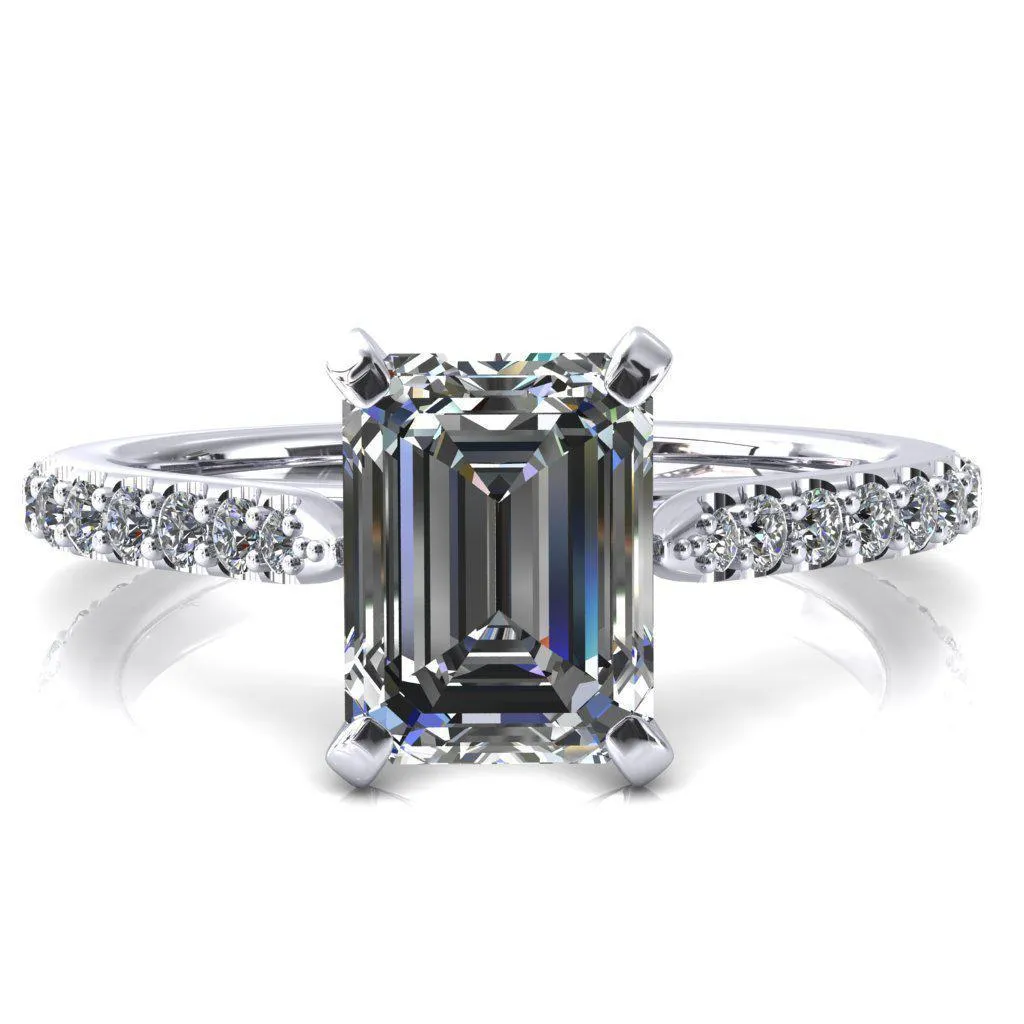 Kelsy Emerald Moissanite 4 Prong 3/4 Shared Scalloped Inverted Cathedral Ring