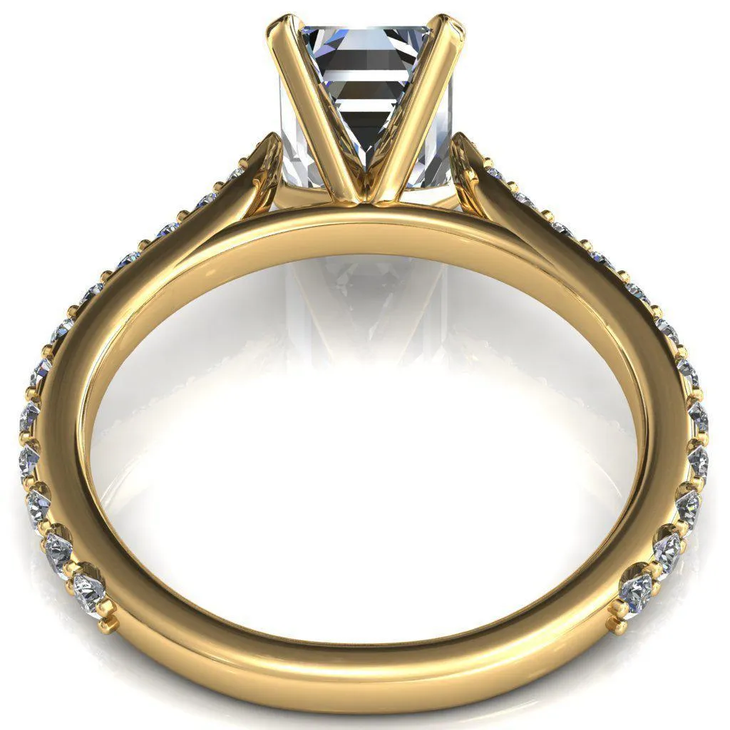 Kelsy Emerald Moissanite 4 Prong 3/4 Shared Scalloped Inverted Cathedral Ring