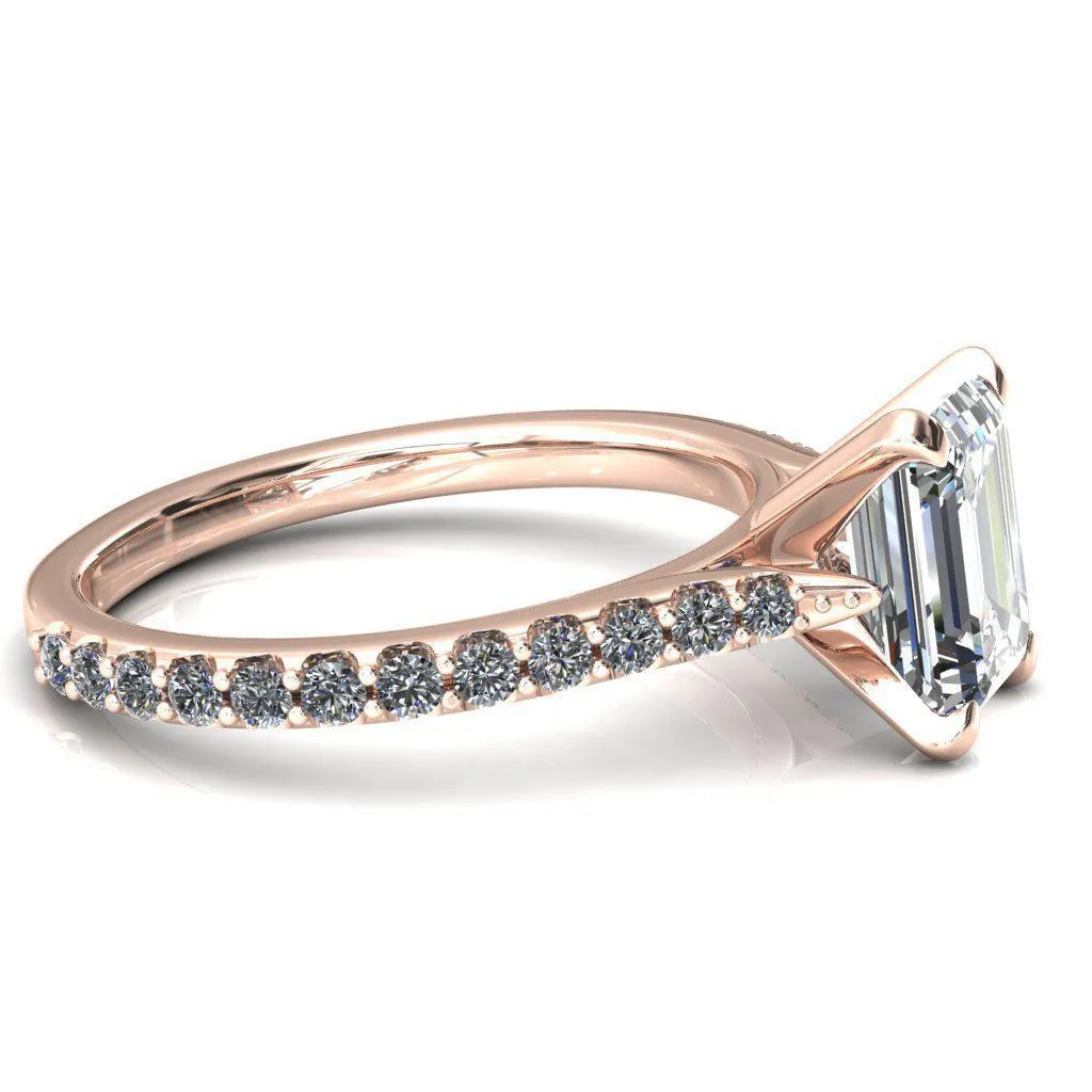 Kelsy Emerald Moissanite 4 Prong 3/4 Shared Scalloped Inverted Cathedral Ring