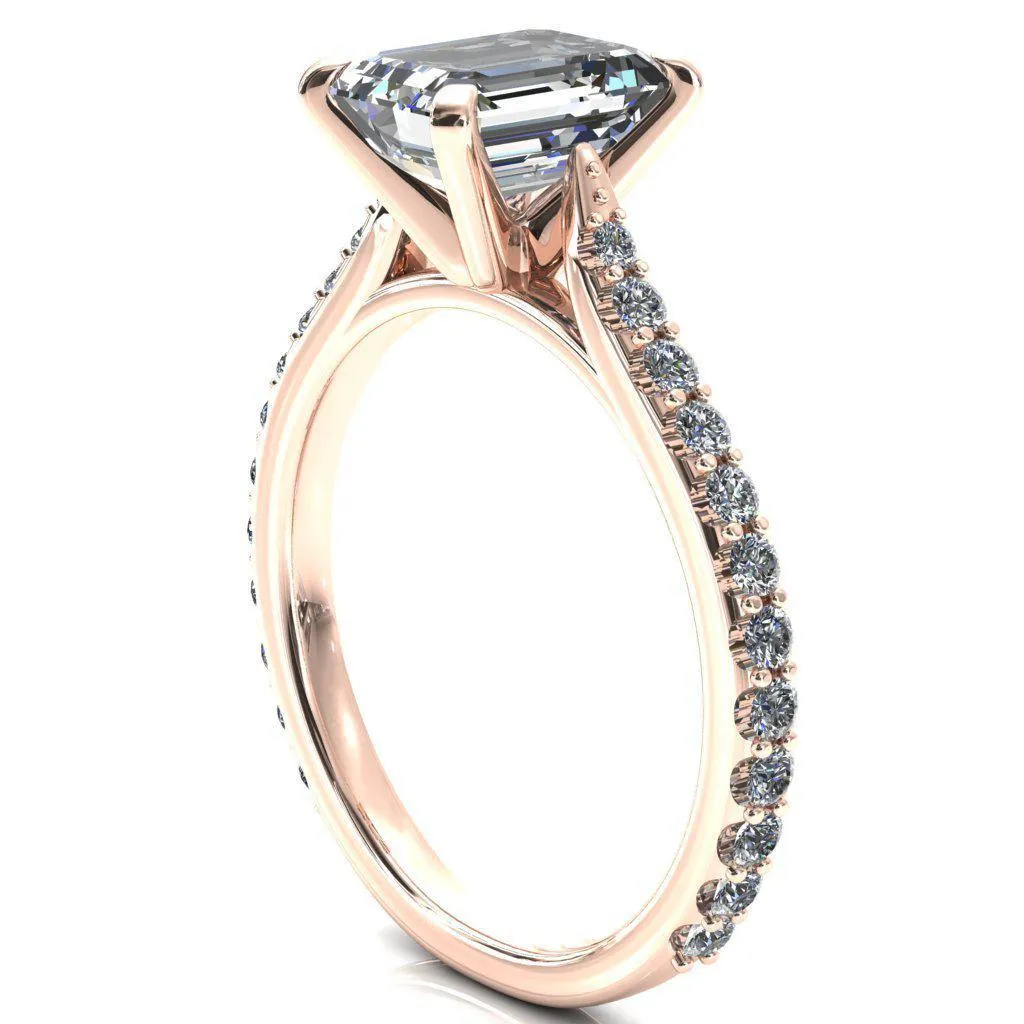 Kelsy Emerald Moissanite 4 Prong 3/4 Shared Scalloped Inverted Cathedral Ring