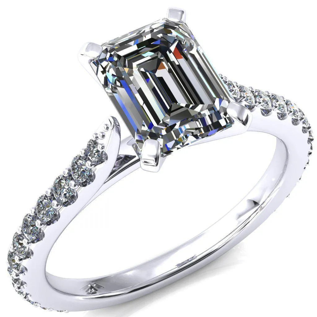 Kelsy Emerald Moissanite 4 Prong 3/4 Shared Scalloped Inverted Cathedral Ring
