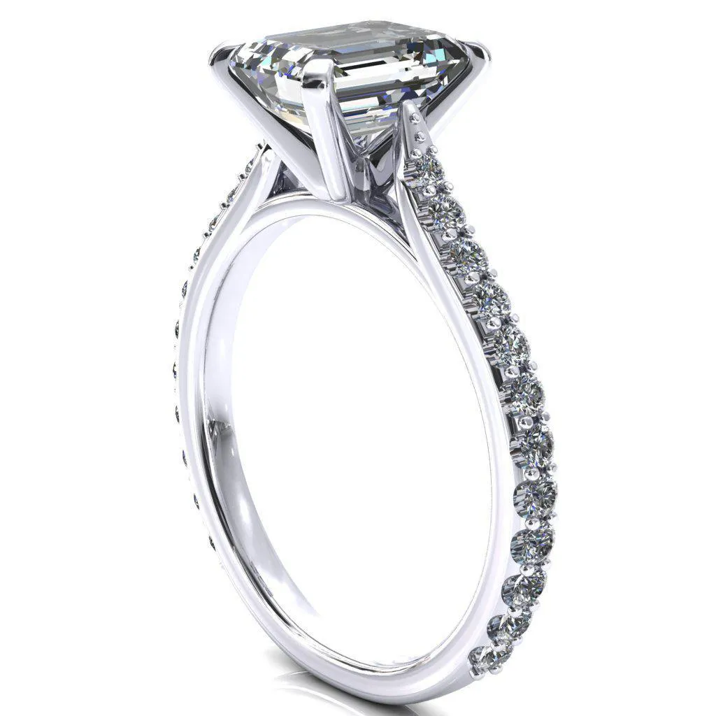 Kelsy Emerald Moissanite 4 Prong 3/4 Shared Scalloped Inverted Cathedral Ring
