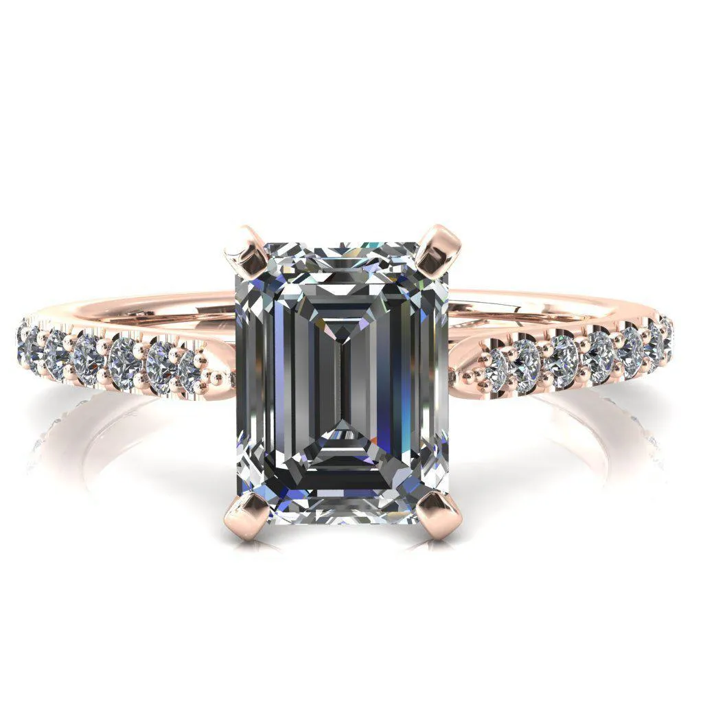 Kelsy Emerald Moissanite 4 Prong 3/4 Shared Scalloped Inverted Cathedral Ring