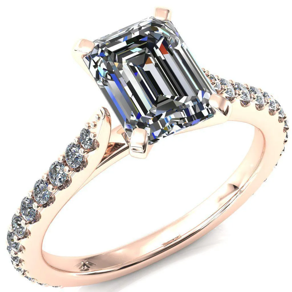Kelsy Emerald Moissanite 4 Prong 3/4 Shared Scalloped Inverted Cathedral Ring