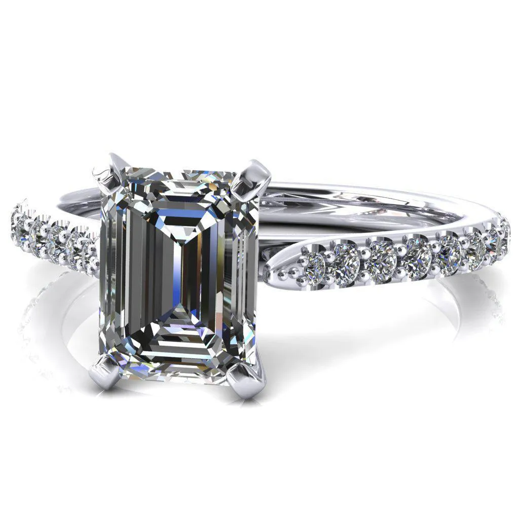 Kelsy Emerald Moissanite 4 Prong 3/4 Shared Scalloped Inverted Cathedral Ring