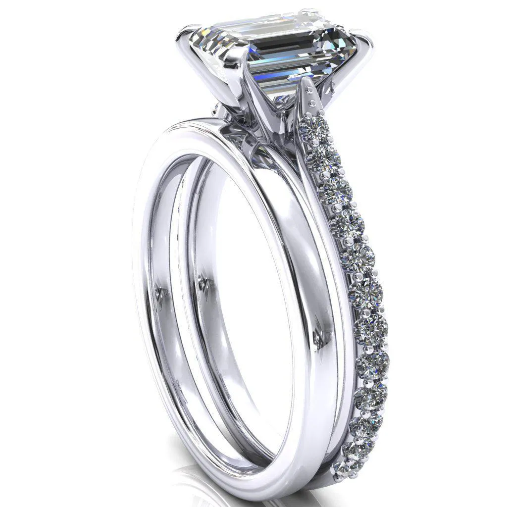 Kelsy Emerald Moissanite 4 Prong 3/4 Shared Scalloped Inverted Cathedral Ring