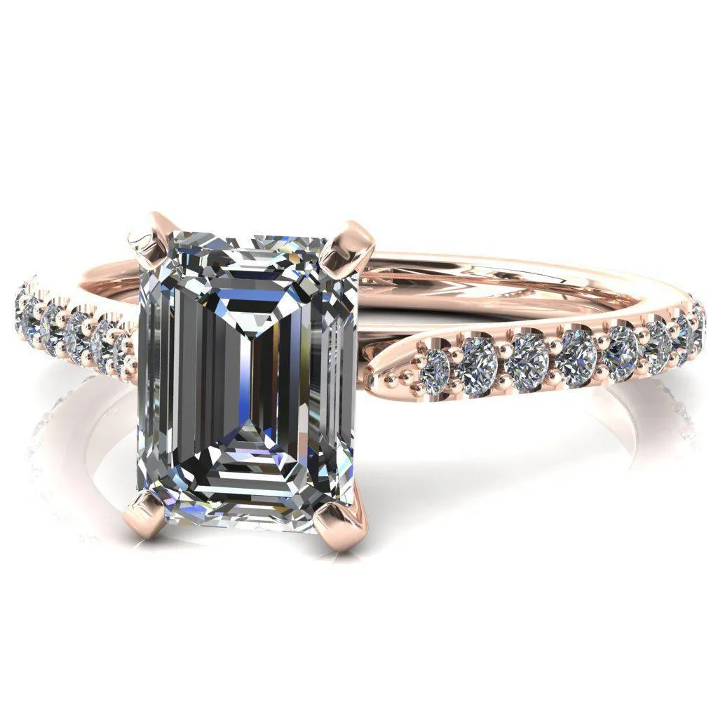 Kelsy Emerald Moissanite 4 Prong 3/4 Shared Scalloped Inverted Cathedral Ring