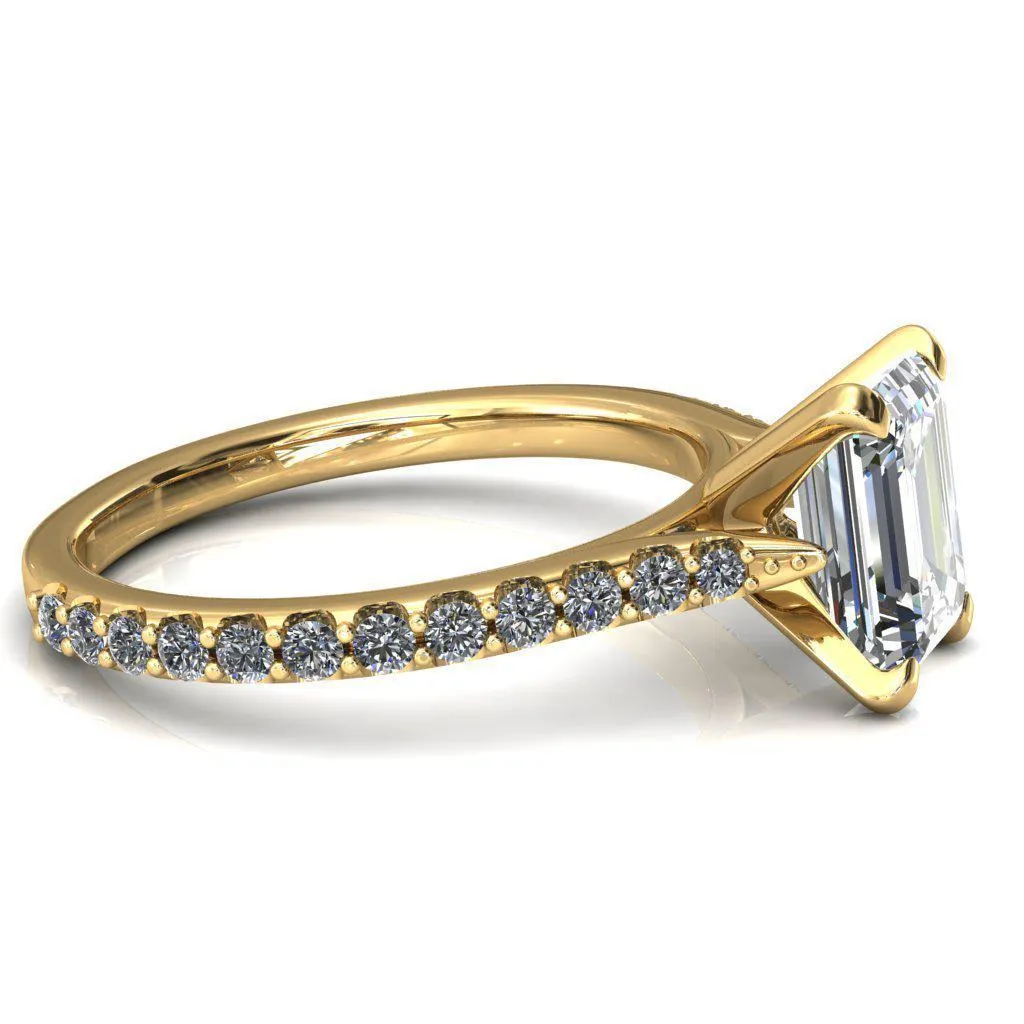 Kelsy Emerald Moissanite 4 Prong 3/4 Shared Scalloped Inverted Cathedral Ring