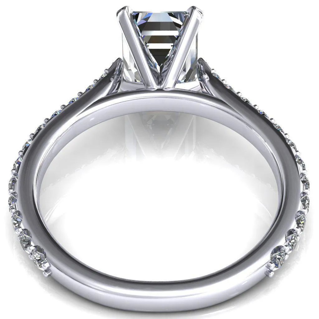 Kelsy Emerald Moissanite 4 Prong 3/4 Shared Scalloped Inverted Cathedral Ring