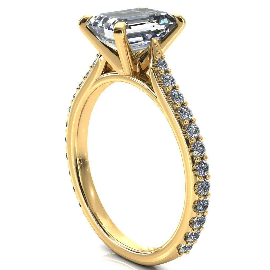 Kelsy Emerald Moissanite 4 Prong 3/4 Shared Scalloped Inverted Cathedral Ring
