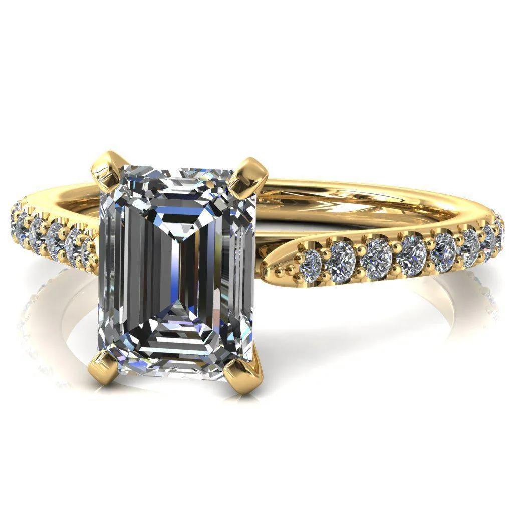 Kelsy Emerald Moissanite 4 Prong 3/4 Shared Scalloped Inverted Cathedral Ring