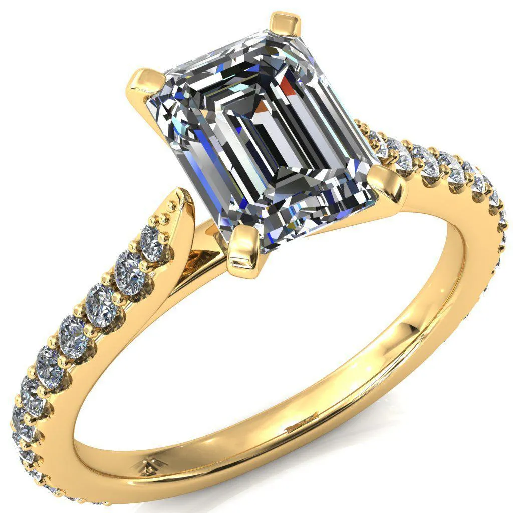 Kelsy Emerald Moissanite 4 Prong 3/4 Shared Scalloped Inverted Cathedral Ring