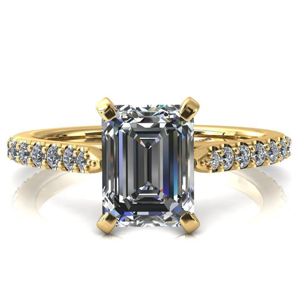 Kelsy Emerald Moissanite 4 Prong 3/4 Shared Scalloped Inverted Cathedral Ring
