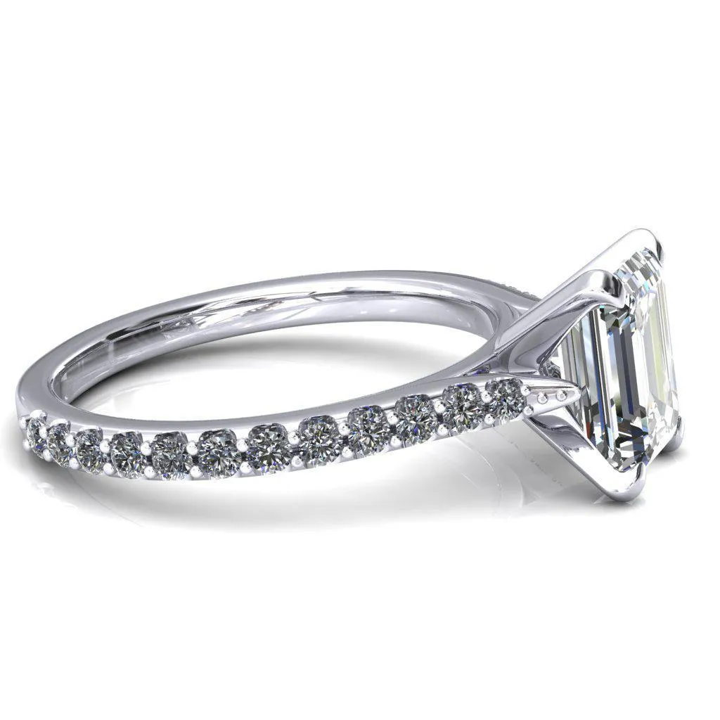 Kelsy Emerald Moissanite 4 Prong 3/4 Shared Scalloped Inverted Cathedral Ring
