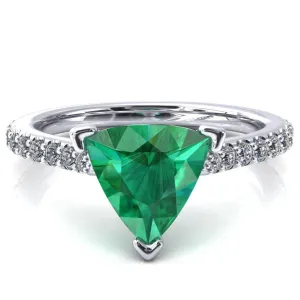 Kelsy Trillion Emerald 3 Prong 3/4 Shared Scalloped Inverted Cathedral Ring