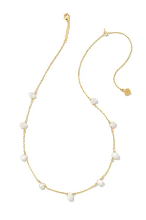 Kendra Scott Leighton Gold Pearl Strand Necklace in White Pearl | 9608852560