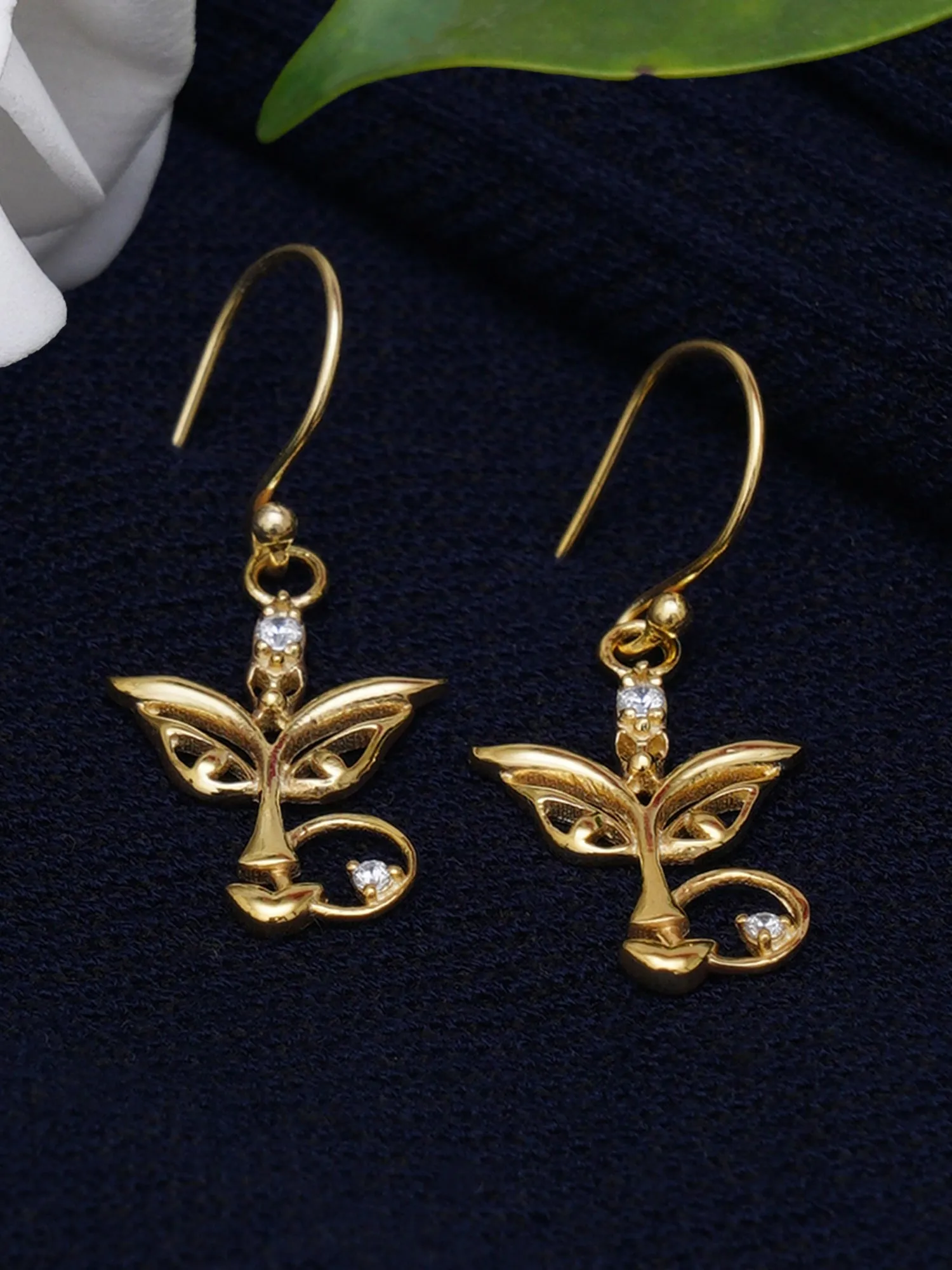 KUNUZ 925 Sterling Silver Gold Plated Durga Mata Shape Dangler Earrings for Women