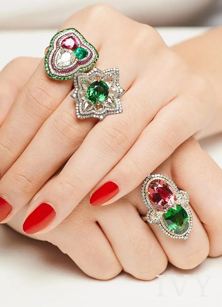 La Vita e Bella Ring with Red Spinel and Emerald