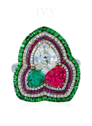 La Vita e Bella Ring with Red Spinel and Emerald