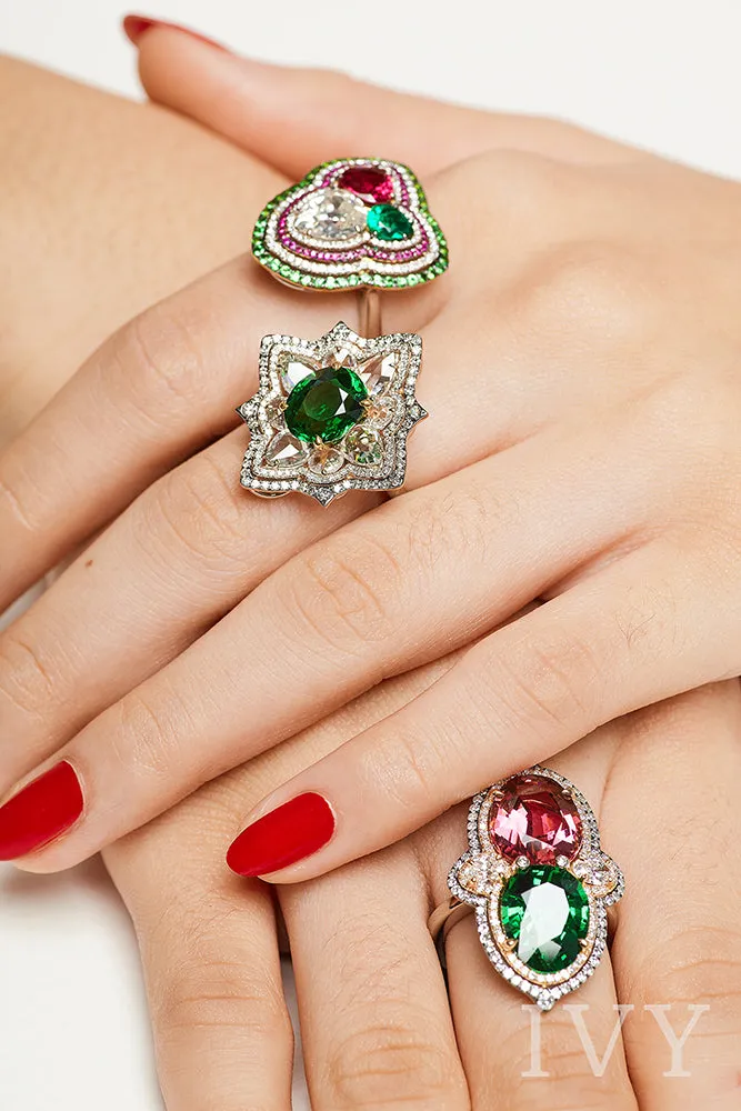 La Vita e Bella Ring with Red Spinel and Emerald