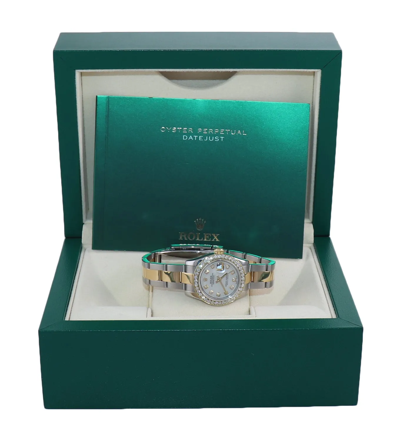 Ladies Rolex DateJust 26mm 179163 Yellow Gold Two Tone MOP Dial Diamond Watch