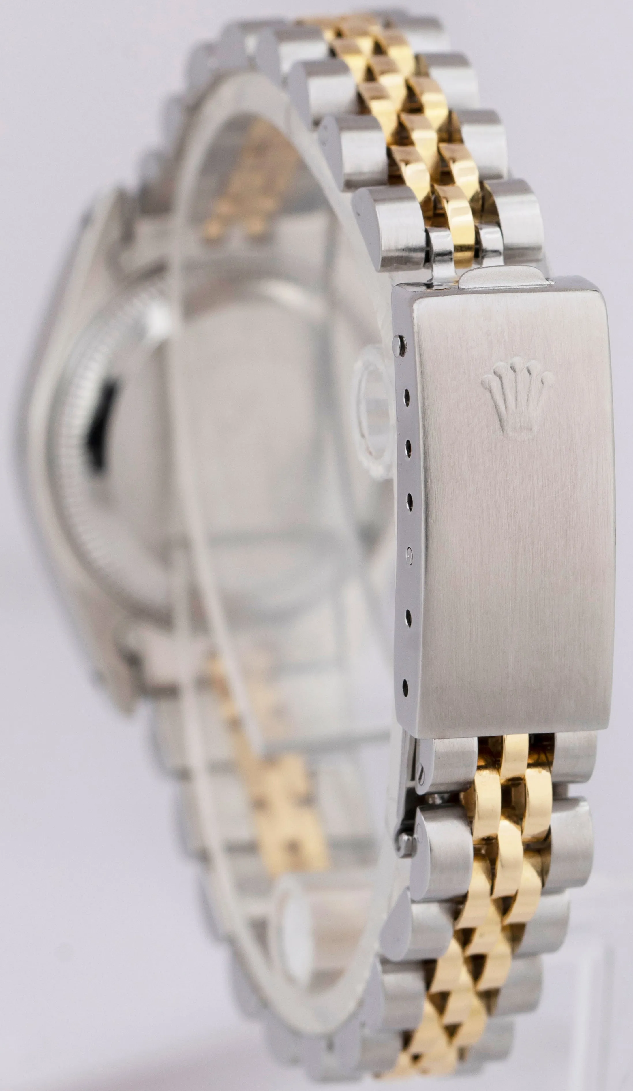 Ladies Rolex DateJust Two-Tone 18K Yellow Gold Stainless Black 26mm Watch 69173