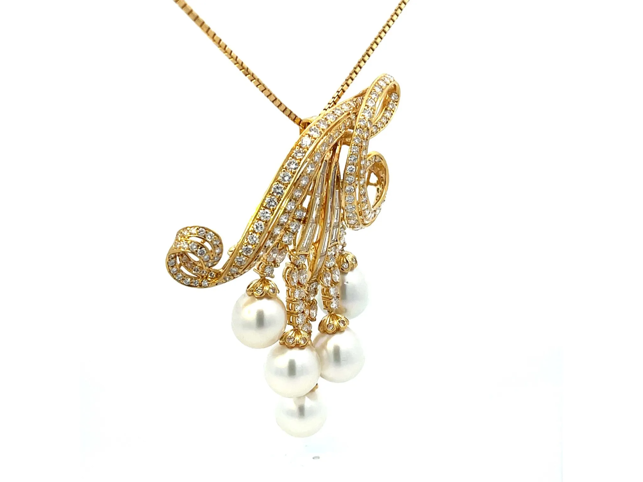 Large Diamond and Pearl Necklace in 18k Yellow Gold