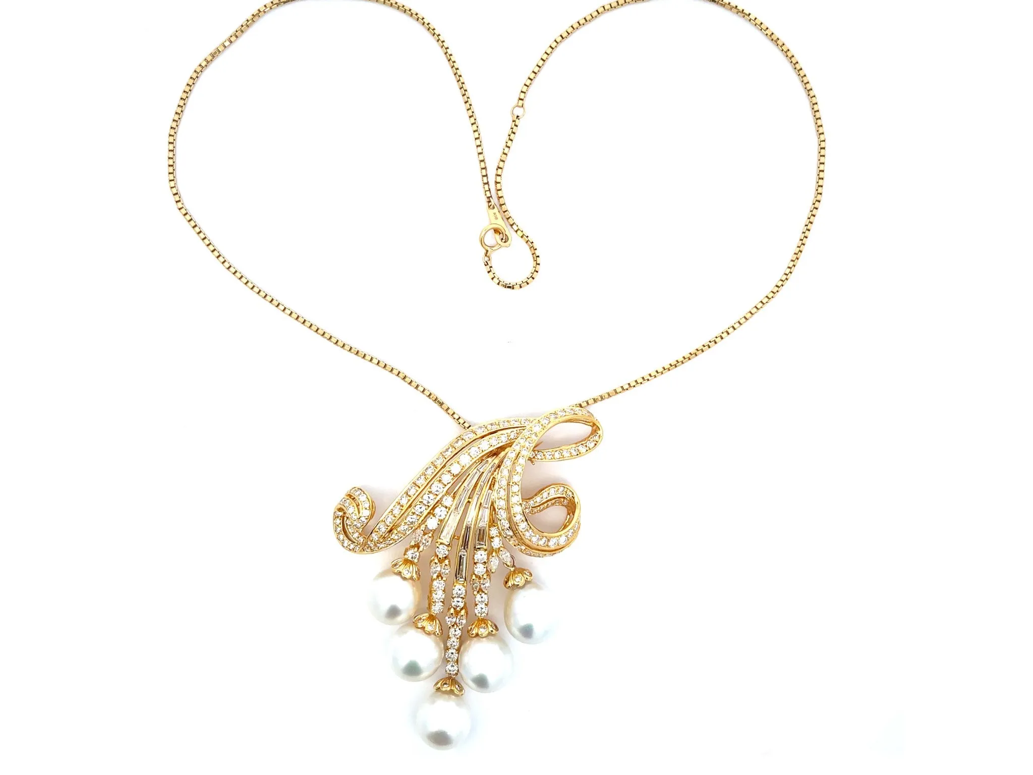 Large Diamond and Pearl Necklace in 18k Yellow Gold