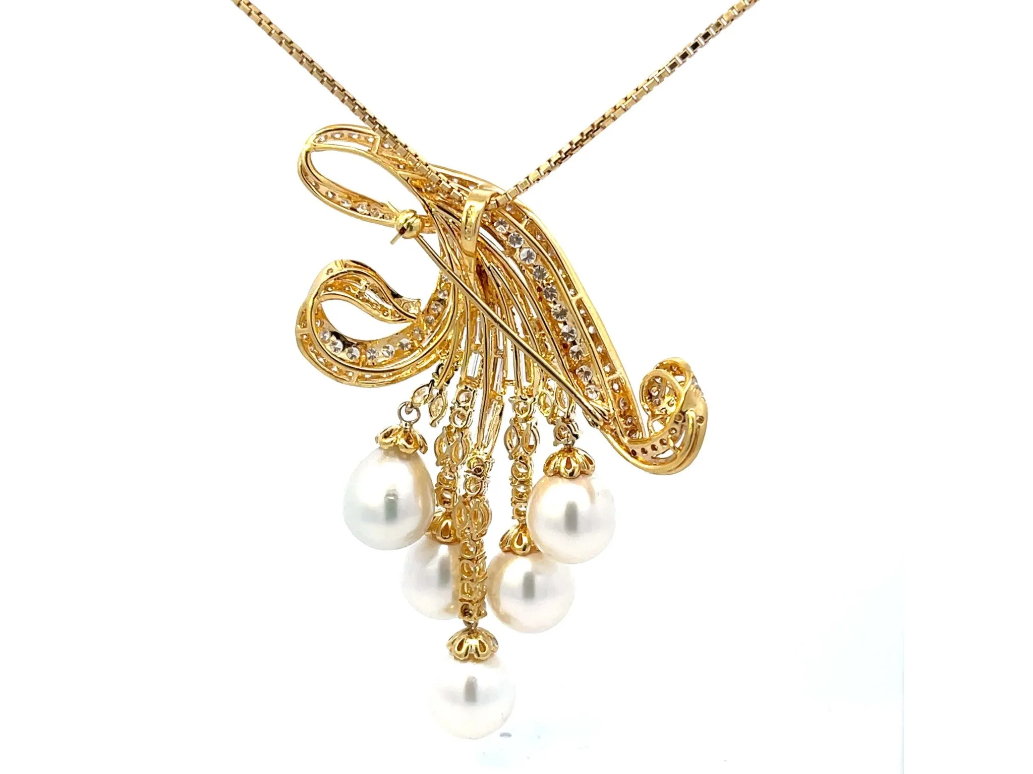 Large Diamond and Pearl Necklace in 18k Yellow Gold