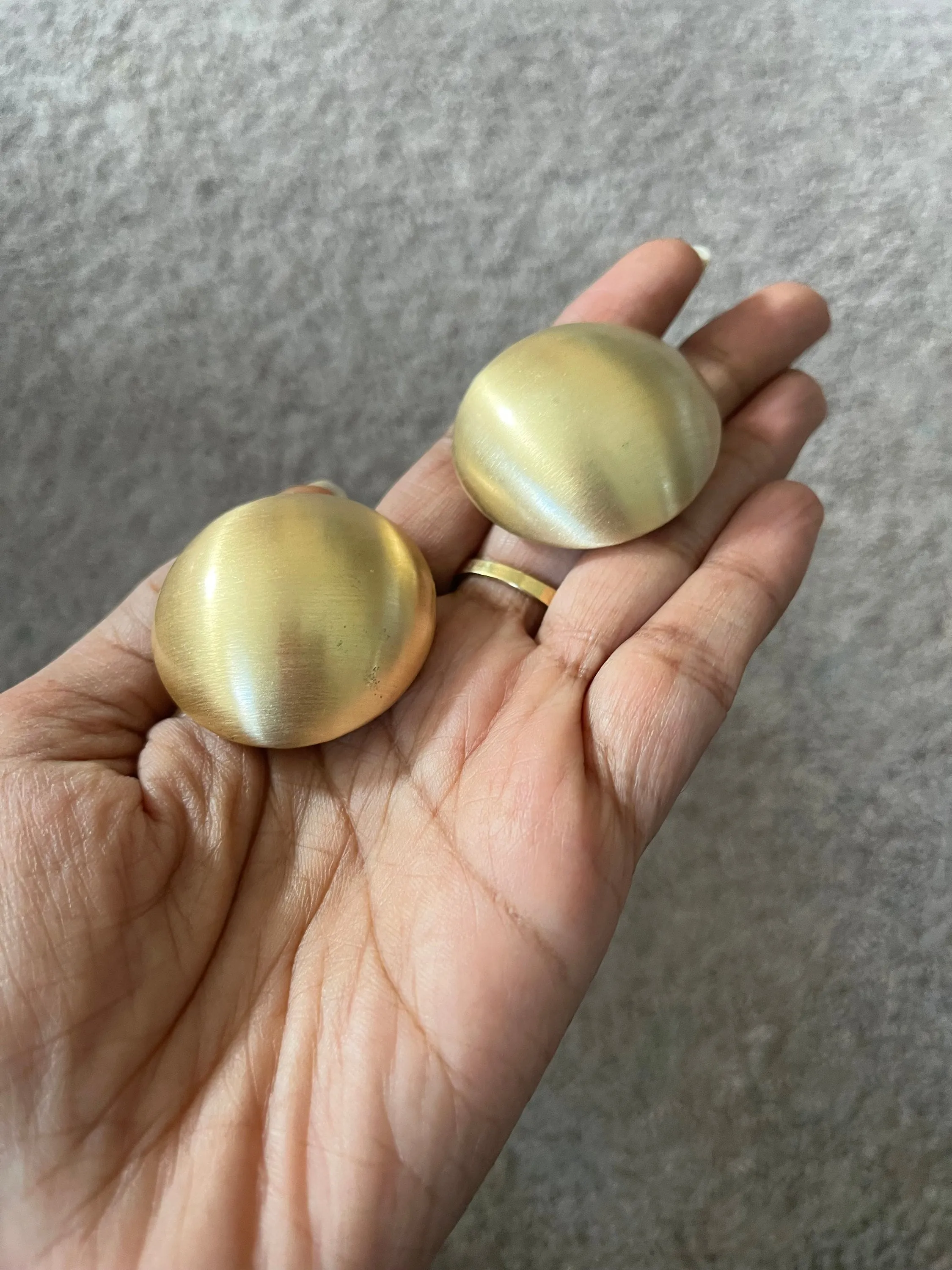 Large gold studs earrings ,huge gold stud earring , round gold earrings , chunky brushed metal