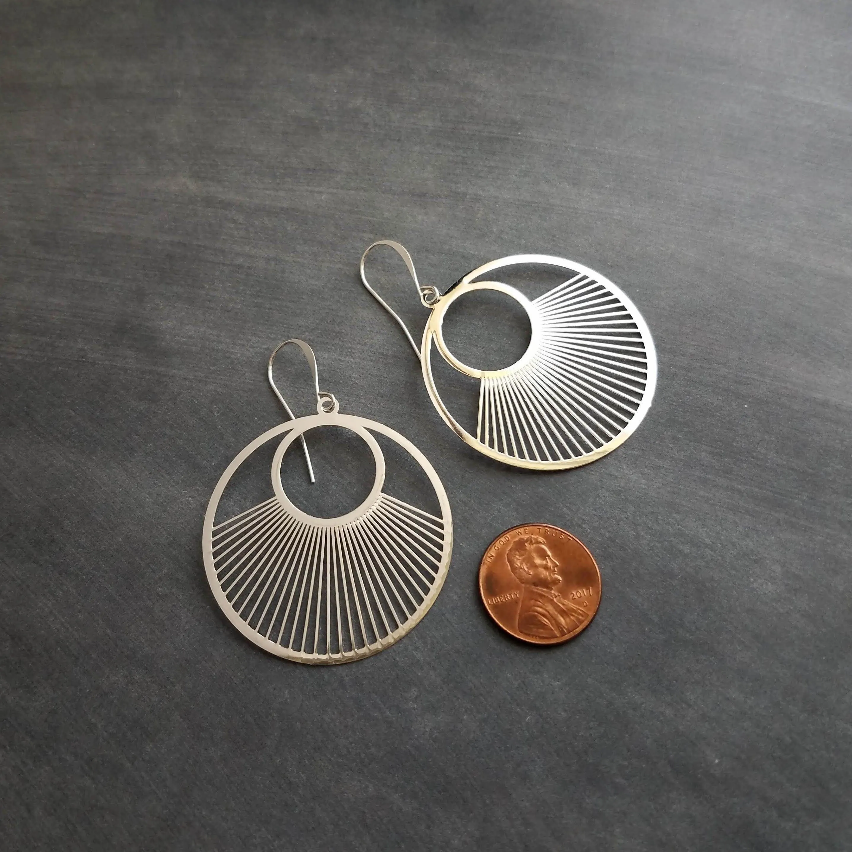 Large Silver Spokes Earrings, large silver circle earrings, statement earrings, large earrings, sun ray earring, big round lightweight