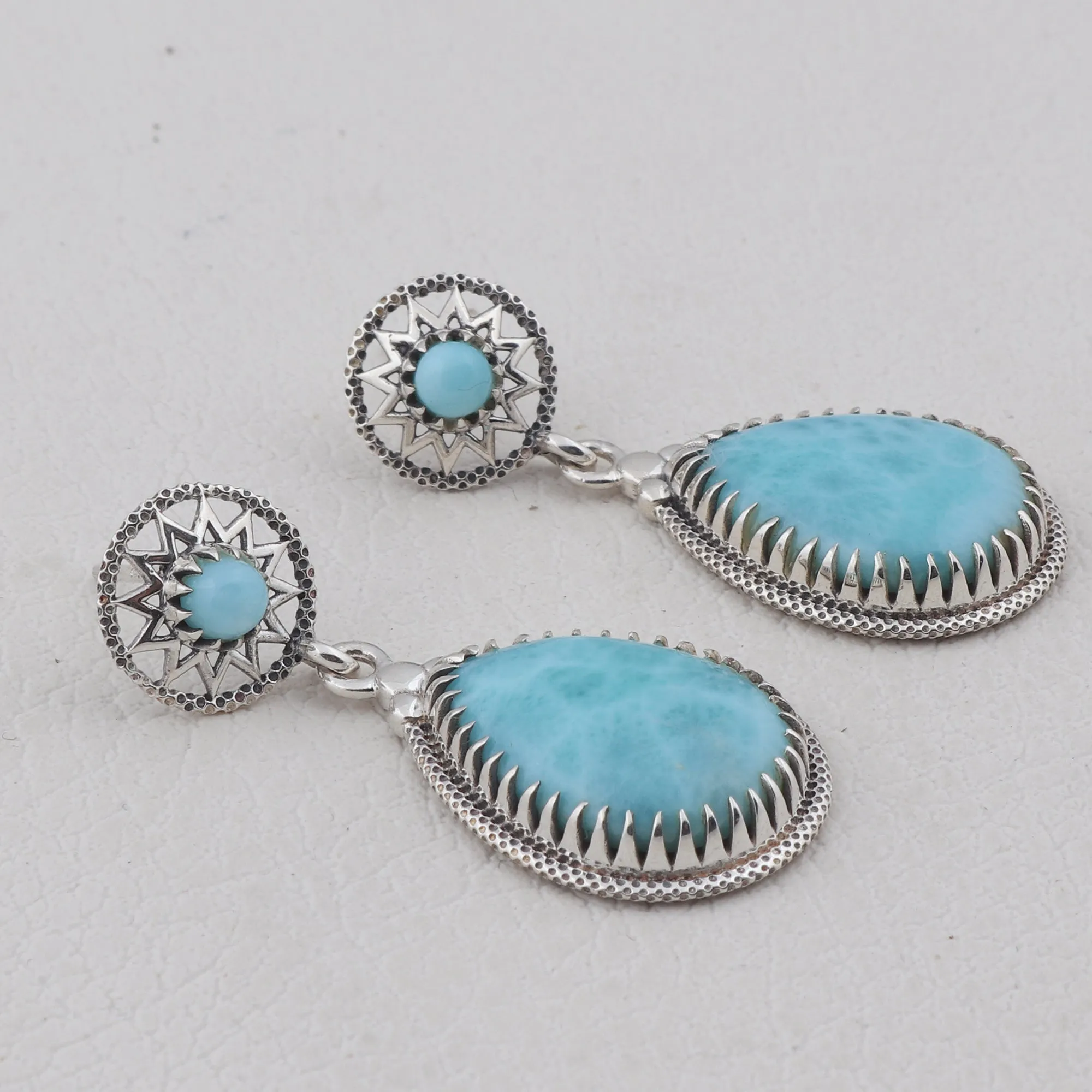 Larimar Gemstone 925 Solid Silver Ring & Earrings Set