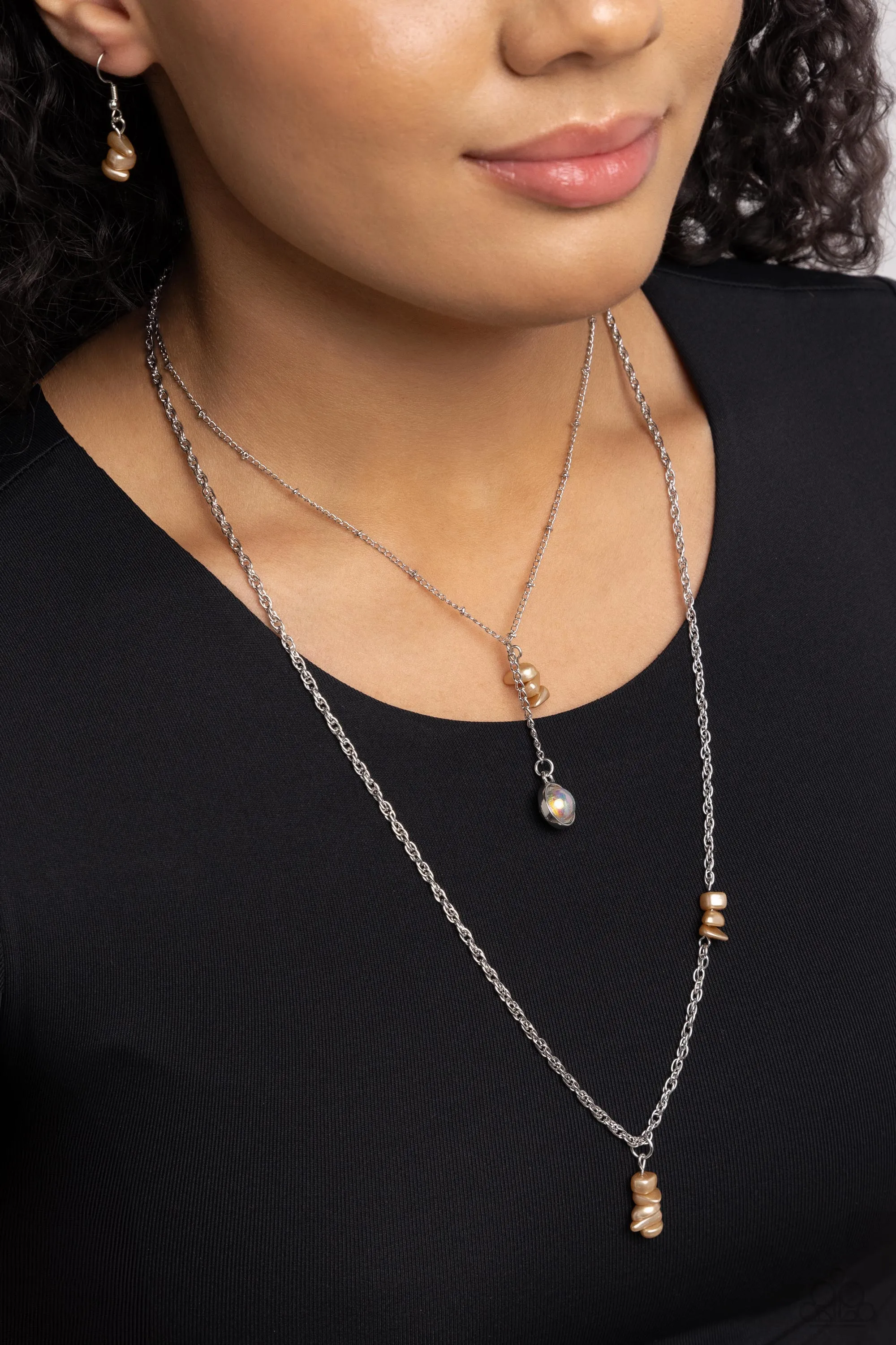Leisurely Layered - Brown - Baroque Pearl Tiered Paparazzi Short Necklace