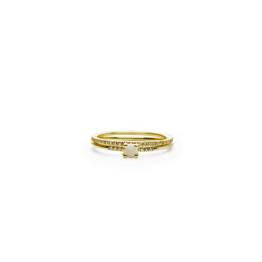 little prong pavé opal solitaire ring