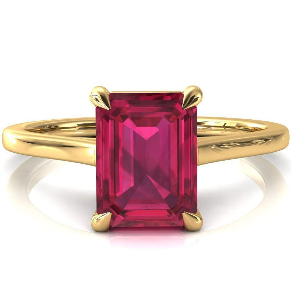 Lizzy Emerald Ruby 4 Claw Prong Cathedral Engagement Ring