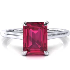 Lizzy Emerald Ruby 4 Claw Prong Cathedral Engagement Ring
