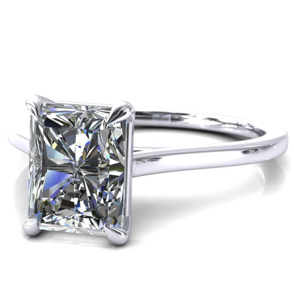Lizzy Radiant Center Stone 4 Claw Prong Cathedral Engagement Ring