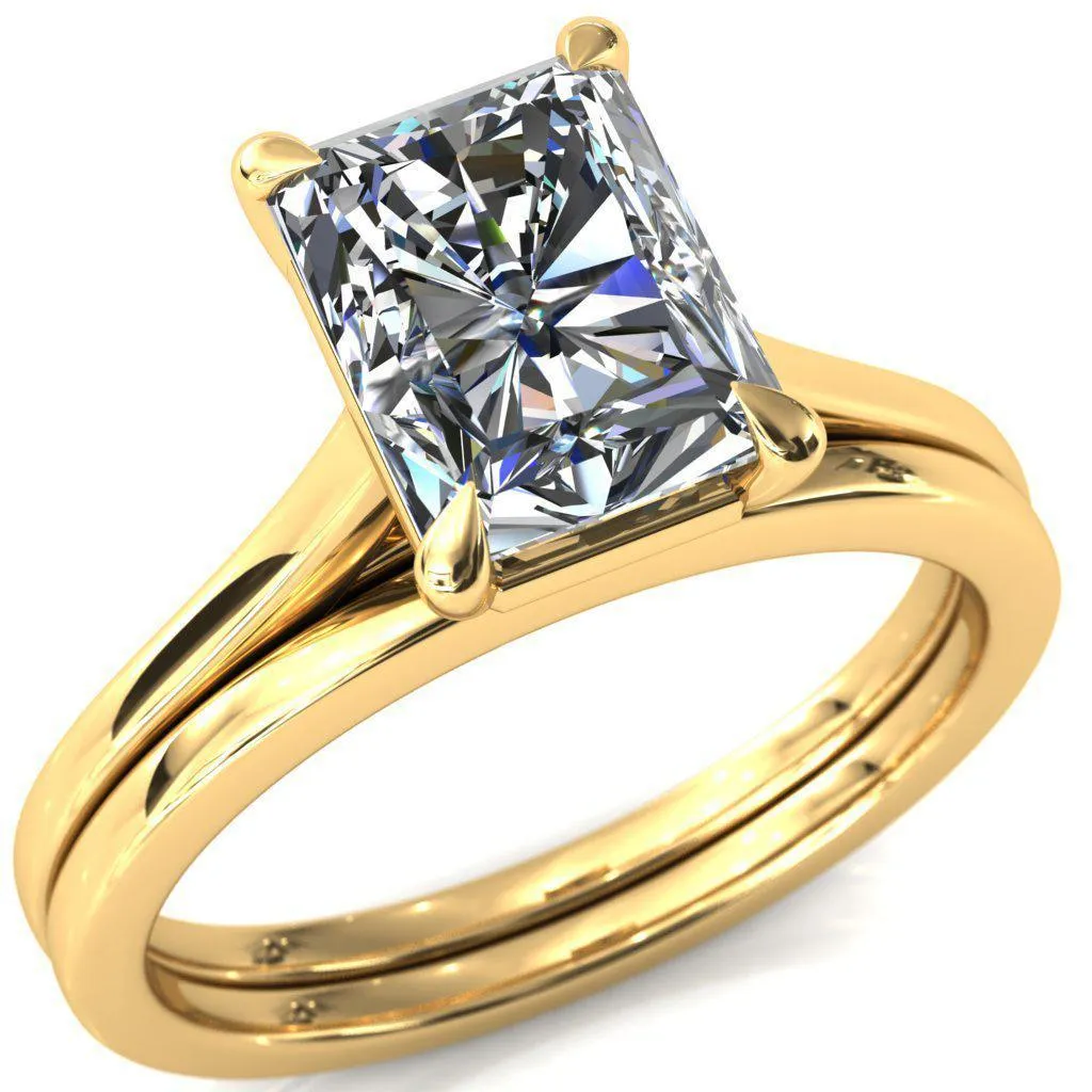 Lizzy Radiant Center Stone 4 Claw Prong Cathedral Engagement Ring