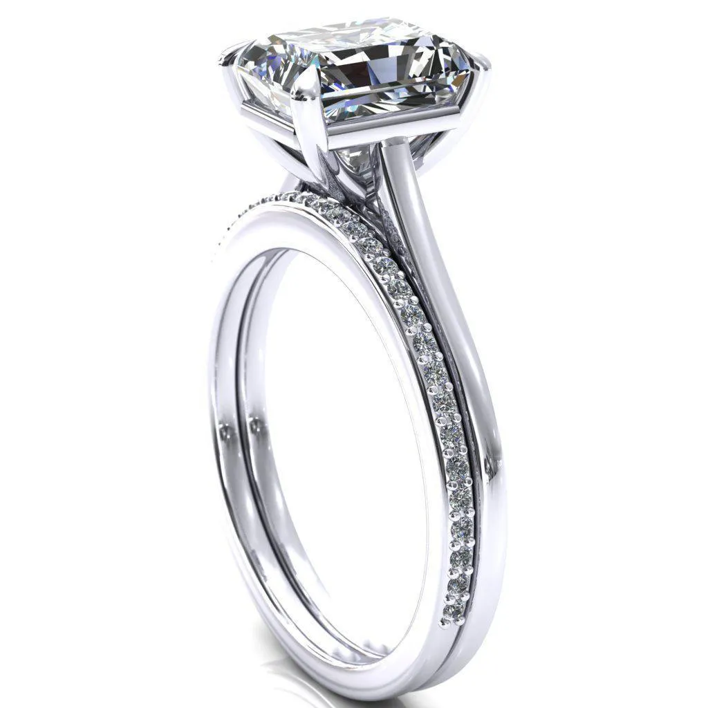 Lizzy Radiant Center Stone 4 Claw Prong Cathedral Engagement Ring