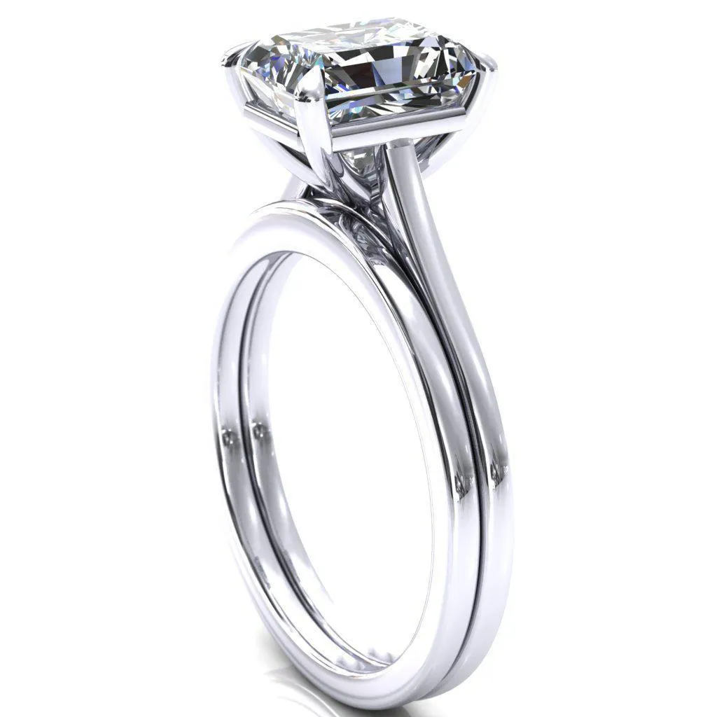 Lizzy Radiant Center Stone 4 Claw Prong Cathedral Engagement Ring