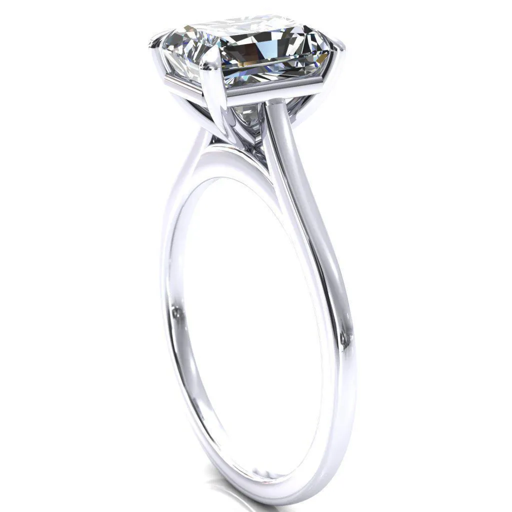 Lizzy Radiant Center Stone 4 Claw Prong Cathedral Engagement Ring