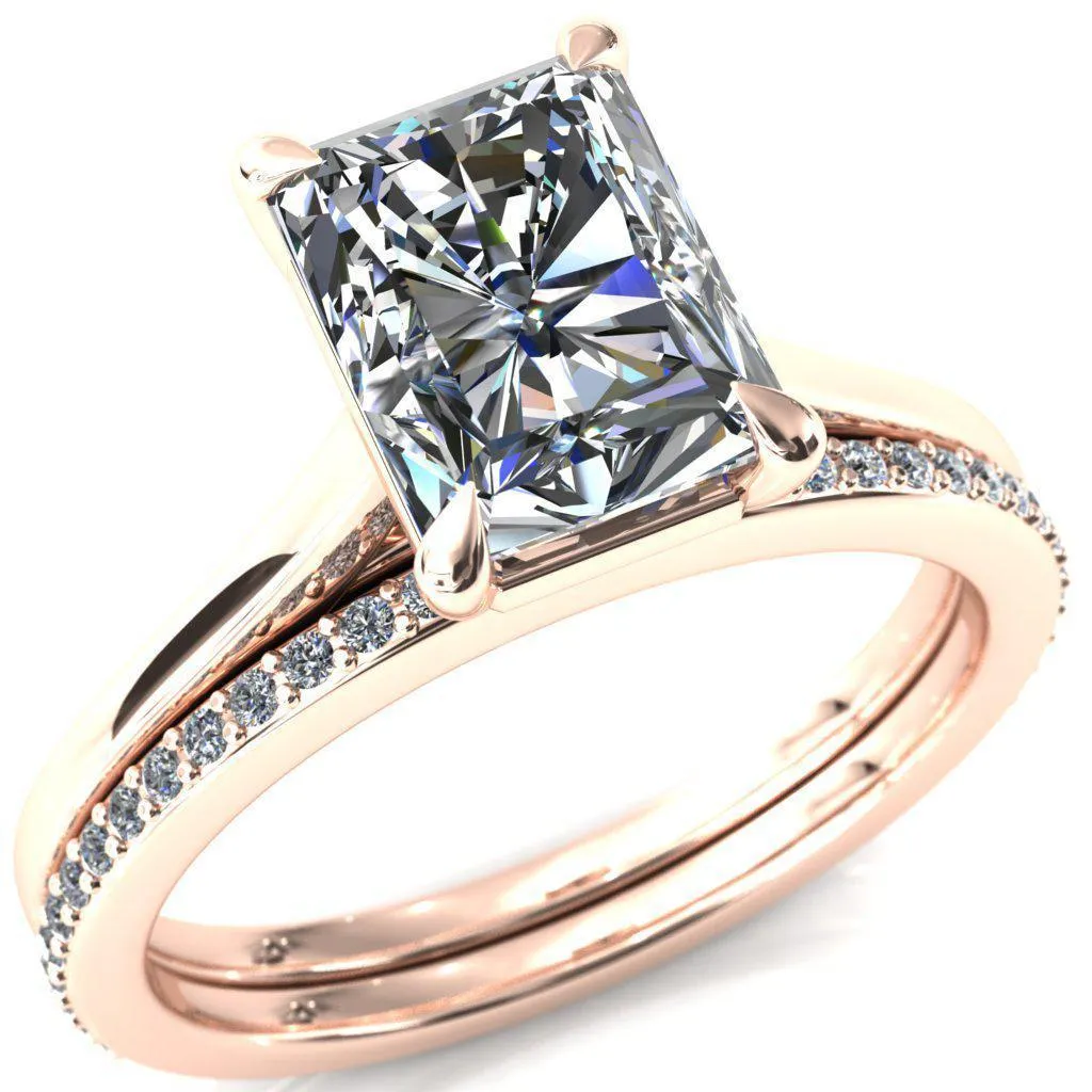 Lizzy Radiant Center Stone 4 Claw Prong Cathedral Engagement Ring