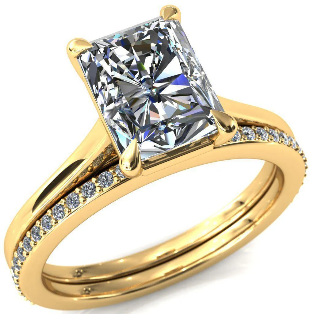Lizzy Radiant Center Stone 4 Claw Prong Cathedral Engagement Ring