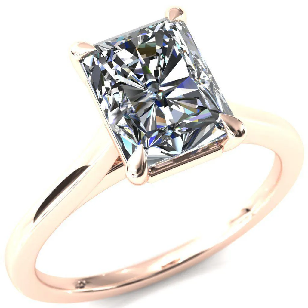 Lizzy Radiant Center Stone 4 Claw Prong Cathedral Engagement Ring